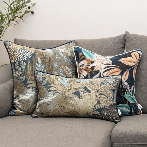 Retro style chenille jacquard cushion cover pillowcase living room sofa plant pattern cushion waist pillow cover for backrest