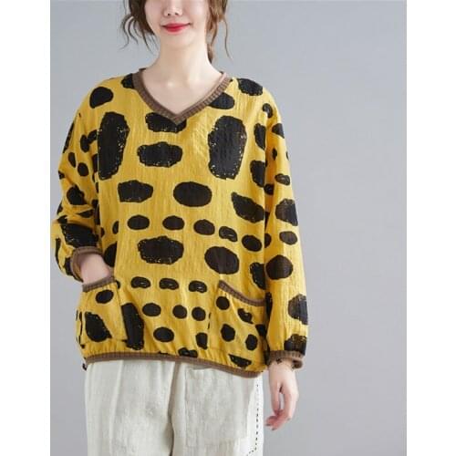 Women Long Sleeve Casual T-shirt New Arrival 2021 Spring Simple Style V-neck All-match Loose Female Cotton Linen Tops Tees S2986