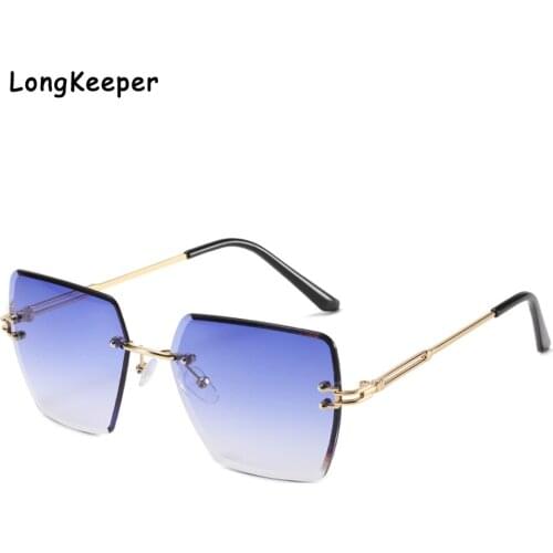 Oversized Square Polygon Sunglasses For Women 2020 New Fashion Big Frame Rimless Sun Glasses Female Chic Goggle Eyewear Ins Blue