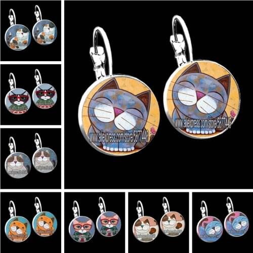 Cute Childrens Painting Cat Plated Women Stud Earrings Jewelry Lovely Fat Kitten French Earrings Handmade Jewelry Gifts