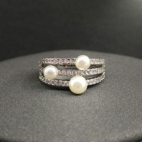 S925 sterling silver new white gold multi-circle pearl ring women simple fashion ring European and American style jewelry