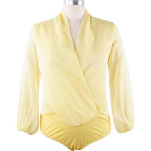 Neatie kiddie Solid V-Neck Long Lantern Sleeve Sexy See-through Mesh Bodysuit For Women Fashion Elegant Body Femme Jumpsuit