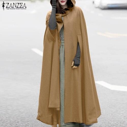 ZANZEA Women Cosplay Christmas Poncho Coats Vintage Hooded Cloaks Casual Open Front Long Outwears Female Solid Windbreakers Top
