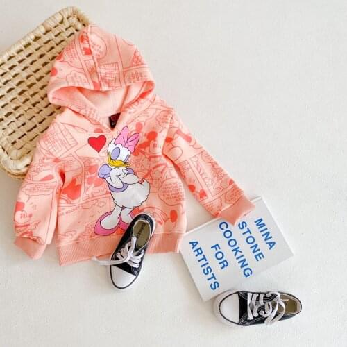 Winter Fleece Little Girls Clothes Mickey Mouse Duck Long Sleeve Hooded Sweatshirt Toddler Children Christmas Boys Outfits