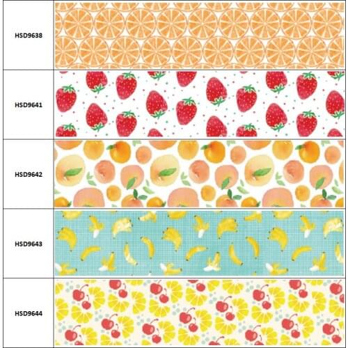 10yard New Fruit Strawberry Banana Peach Printed Grosgrain Ribbon Accessory Hairbow Headwear Decoration DIY OEM 38MM 75MM