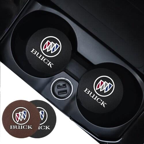 2Pcs PU Leather Car Cup Mat Auto Emblem Non-Slip Cup Slot Pad For Buick Anthem Regal Envision Enclave Lacrosse Excelle Encore