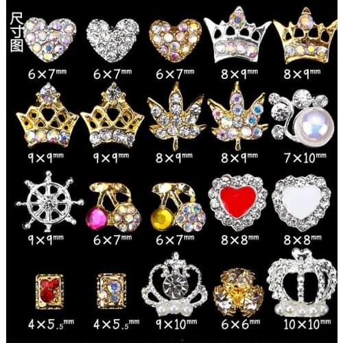 20Pcs New Crown Leaf Charm Design Glitter Clear Rhinestone Nail Decorations 3D Alloy Nail Jewelry DIY Nail Art Studs Tools