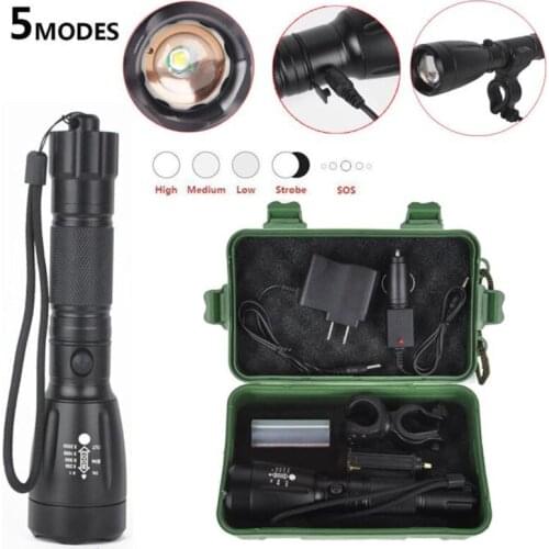5 Modes Waterproof Flashlight Set 5000LM XML T6 LED Flashlight Torch 18650 Zoom Rechargeable Light Charger Box Torch Set #2S