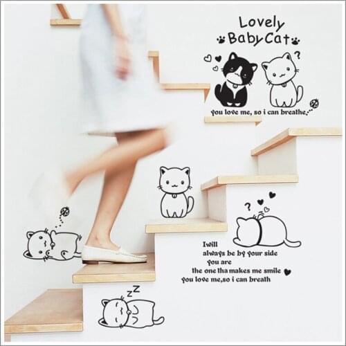 6pcs Cute cat quote wall stickers childrens room refrigerator closet glass background decoration removable Vinyl decals B98