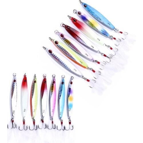 7PCS Metal Lure Fishing Spoon Sea Fishing Hard Lure Bait Spoon Fishing Tackle Metal Jigging lures 14g 21g 30g 40g