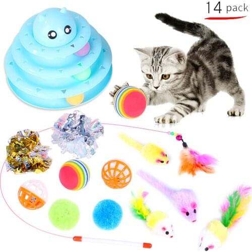 Pet Interactive Toys Set Pet Supplies Turntable Toys For Cats Kitten Entertainment Toys Funny Cat Stick Feather Mouse Bell Ball