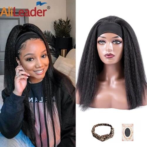 Alileader Headband Wig Synthetic Hair Yaki Afro Kinky Straight Wig Ombre Headband Yaki Straight Hair Wig For Black Women