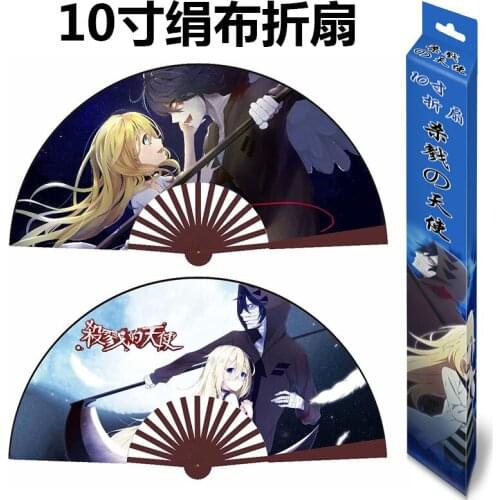 Angels of Death folding fan toy 10"/33cm Anime Bamboo Silk Cloth Hardcover Hand Fan toy gift