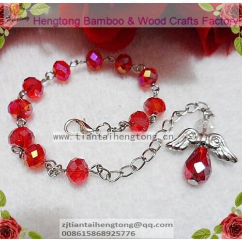 Free ship 6pcs/pack mixed color 6mm crystal rosary bracelet,religious bracelet, crystal religious bangle with,angel wing pendant