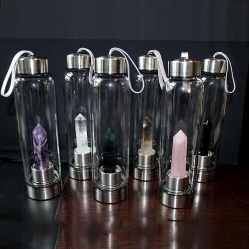 Stainless Steel Water Bottle Purification function Gemstone Center Crystal Elixir Bottle Healing Obelisk Wand Energy Cup