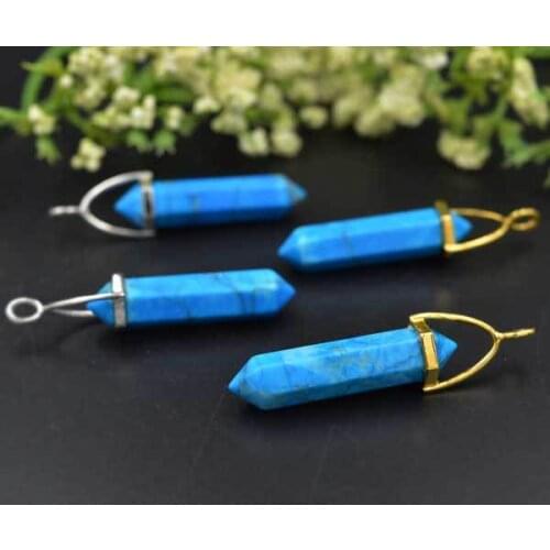 YA1449 Blue Howlite Long Point Pendant Crown bail 47x7mm