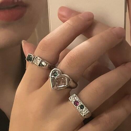 European and American Pink Zircon Love Rings Female Mix and Match Ins Style Ring Student Patry Jewelry for Women Girls Gifts
