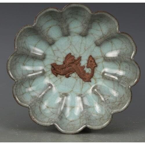 Antique Song Dynasty porcelain plate,Pink celadon lotus plate,hand painted crafts,home Decoration, collection & adornment