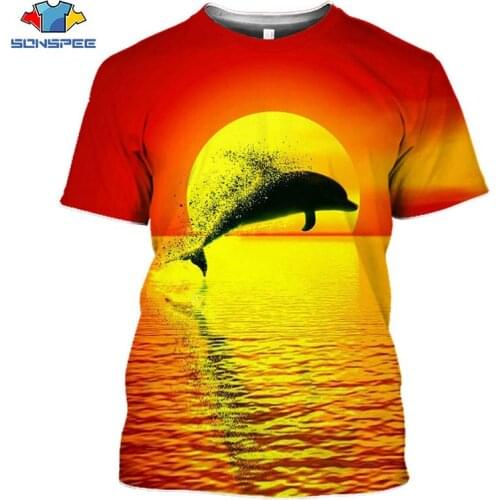 SONSPEE Dolphin Pattern T-shirt 3D Printing Marine Animal Tops Summer Men Women Casual Street Hip Hop Plus Size O-neck Pullover