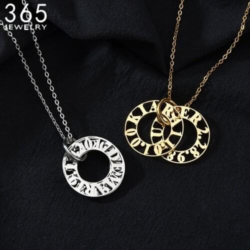 Customized Names Date Necklaces Two Round Names Custom Namplate Necklace Stainless Collier Steel Personalized Collier Jewelry