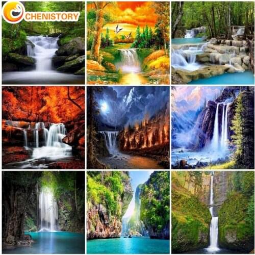 CHENISTORY 5D Diamond Painting Scenic Waterfall Diamond Embroidery Landscape Diy Full Square Round Drill Cross Stitch Kit Decor