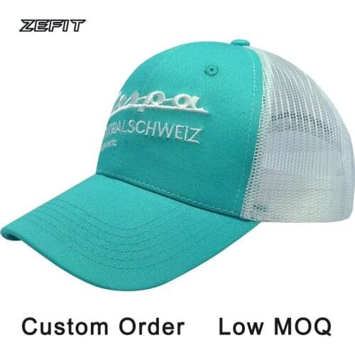 Trucker cap OEM logo curved brim tennis green mixed color hat with mesh on back snap buckle sunny baseball custom trucker hat