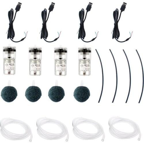 DC 4 Sets 6V Aquarium Oxygen Air Pump Silent Air Pump Portable Mini USB Air Pump for Fish Tank with 30mm Air Stone and Tube