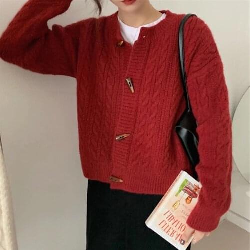 EasyGarment Japanese Style Button Short Sweater Womens Spring Autumn New Outdoor Solid Color Knitted Cardigan Coat Women