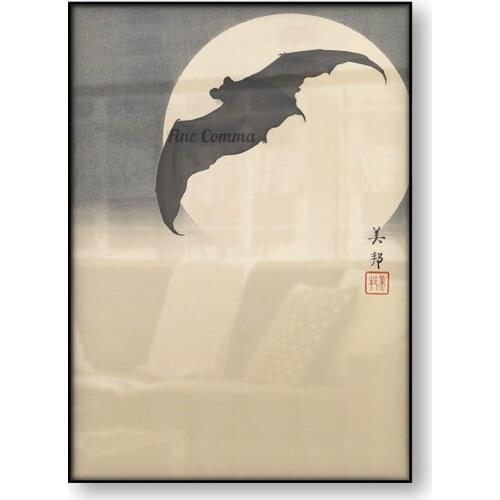 Flying Bat Before the Moon Biho Takashi Japanese Art Vintage Poster Full Moon Canvas Print Gothic Dark Wall Art Home Decor Gift