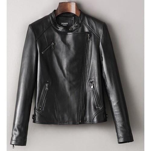 Fashion Women Leather Jacket Women Spring Short Biker Slim Stand Clloar Woman Sheepskin Coat Korean Womens Clothes 2021 WPY3656