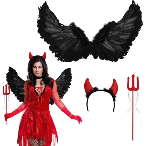 Devil Costume Set Halloween Cosplay Costume Supplies With Demon Horn Headband Trident Carnival Dress Up Prop For Halloween