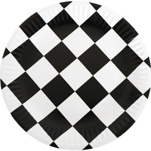 Red Black White Lattice Disposable Party Tableware Baby Shower Disposable Tableware Set Wholesale Grid Disposable Plate Fork New