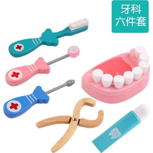 2020 New arrival Doctor nurse injection tool set wooden simulation medicine box baby play house toys