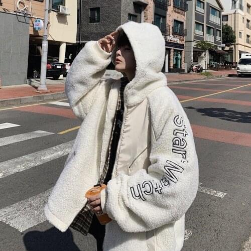 Lamb Wool Coat Male Trend Korean Couple Loose Cotton-padded Jacket Padded Jacket Plush Thick Mens Padded Jacket