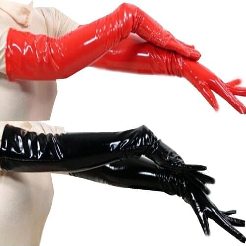 21 Colors Glossy Surface Five Fingers Gloves Plus Size PVC Club Dancing Long Hand Mittens Vintage Party Women Arm Length Gloves
