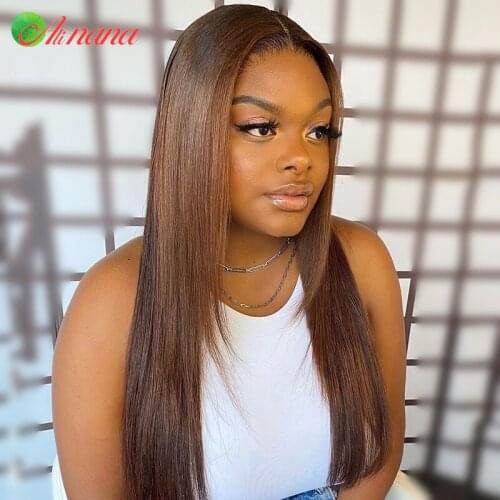 Peruvian 13x4 Lace Frontal Wig Honey Brown Colored Bone Straight Human Hair Closure Wigs For Women Pre-Plucked Bleached Knots