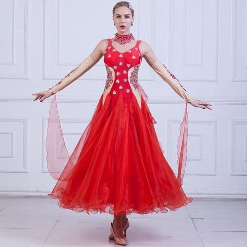 Ballroom Dance Competition Dress Modern Dance Practice White/Black/Red Clothing Female Waltz Stage Performance Costumes DQL3347