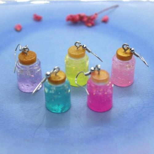 Funny Colorful Simulation Mini Transparent Honey Jar Bottle Resin Earrings Womens Fashion Cute Canned Hand-made Jewelry Gifts