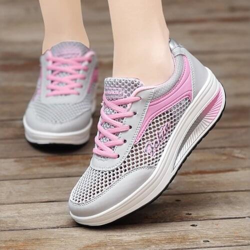 Women Platform Shoes Walking Shoes Casual Sport Fashion Height Increasing Woman Breathable Air Mesh Swing Wedges Sneakers