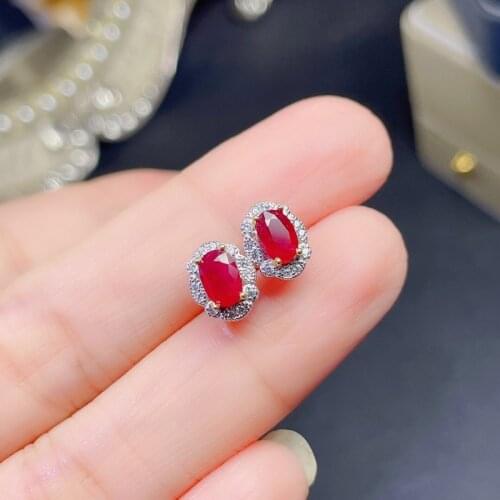 Ewlery Elegant 925 Silver Ruby Earrings for Party 4mm*6mm Translucent Natural Ruby Stud Earrings Fashion Ruby Jewelry