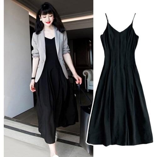 Designer Black Strap Suspender Maxi Dress for Woman 2021 Spring Summer Female Clothing Streetwear Harajuku Kpop Korean Style