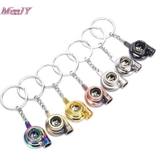 1Pc Real Whistle Sound Turbo Keychain Sleeve Bearing Spinning Auto Part Model Turbine Turbocharger Key Chain Ring Keyfob Keyring