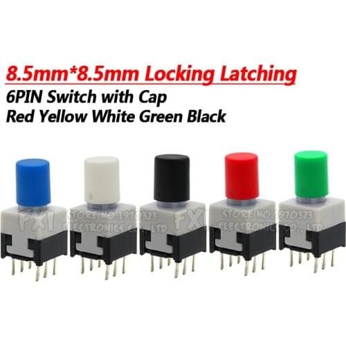 10Sets = 20PCS 8.5*8.5mm with cap Locking Latching Push Tactile Power Micro Switch Kit 6 Pin Button Switches 8.5x8.5mm