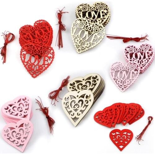 10Pcs Wood Weddings Embellishment Laser Cut Love Heart Hanging Ornament Mr Mrs Rustic Wedding Decoration