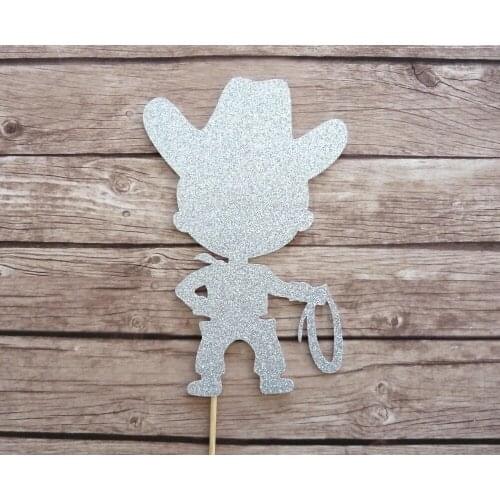 10pcs Little Cowboy Cake Topper - Farm, Western, Wild West Birthday Party, Country Party Decor, Silver Cake Topper