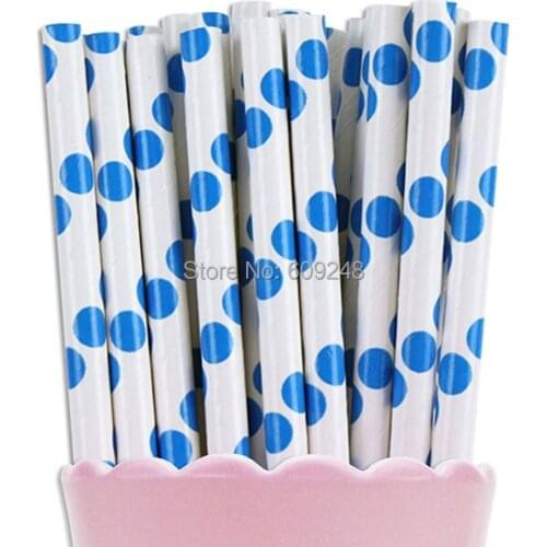 100pcs Mixed Colors Party Royal Blue Polka Dot Paper Straws, Cheap Vintage Biodegradable Bulk Partyware Paper Drinking Straws
