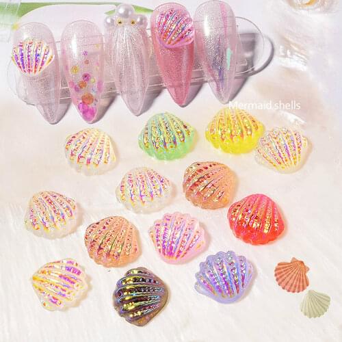 8 pieces of nail art magic color resin shell mermaid three-dimensional shell jewelry aurora shell fairy nail decoration