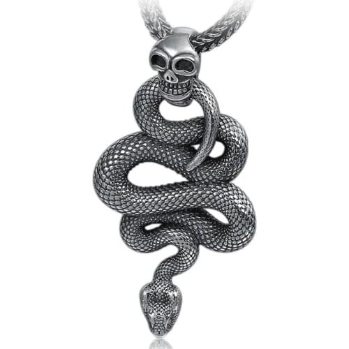 925 Sterling Silver skull snake mens women Biker Pendant charm jewelry A3935