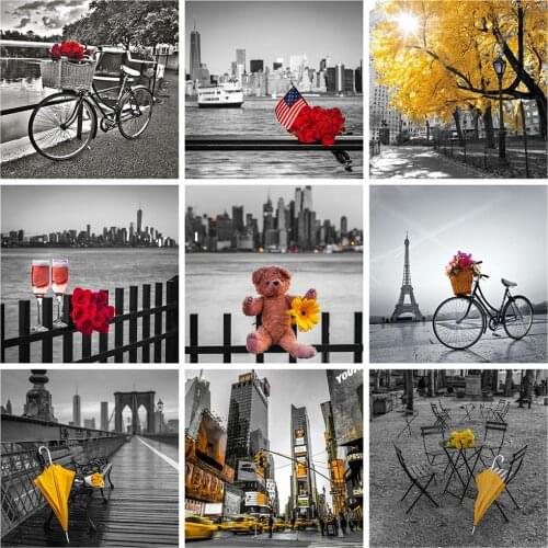 HUACAN 5d Diamond Painting City House DIY Diamond Embroidery Landscaoe Mosaic Cross Stitch Bicycle Home Decor Craft Kit