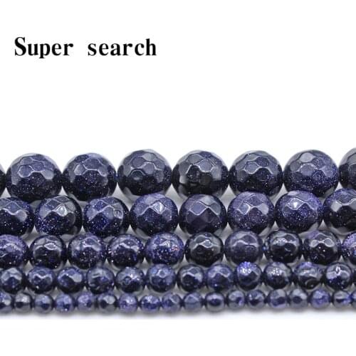 Wholesale 15" 4-12mm natural stone Blue Sand Sun Flashing Loose Beads fashion jewelry making Faceted beads